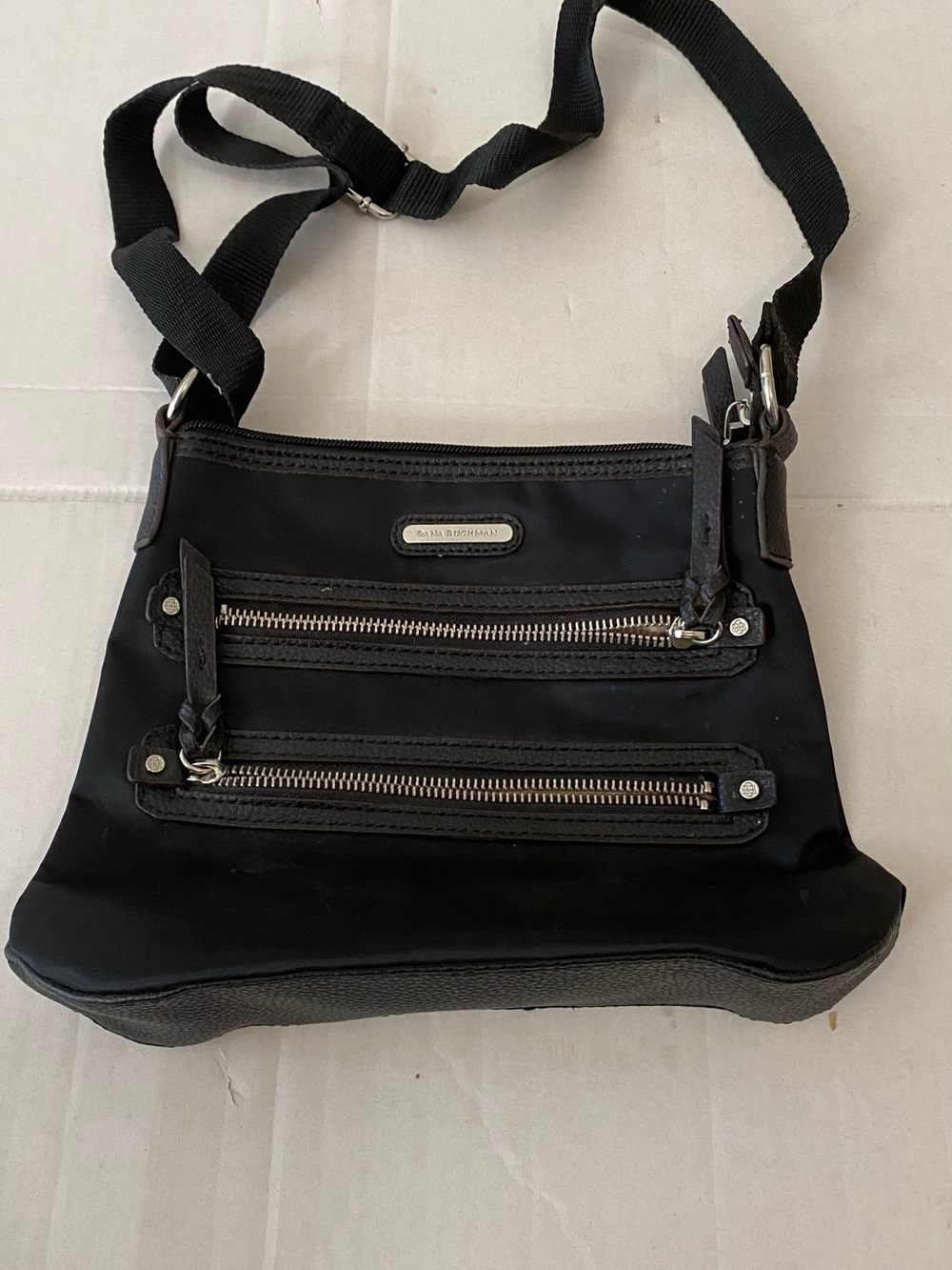 Dana Bucan Black Crossbody Bag with Dual Zip Pockets 9x8x3